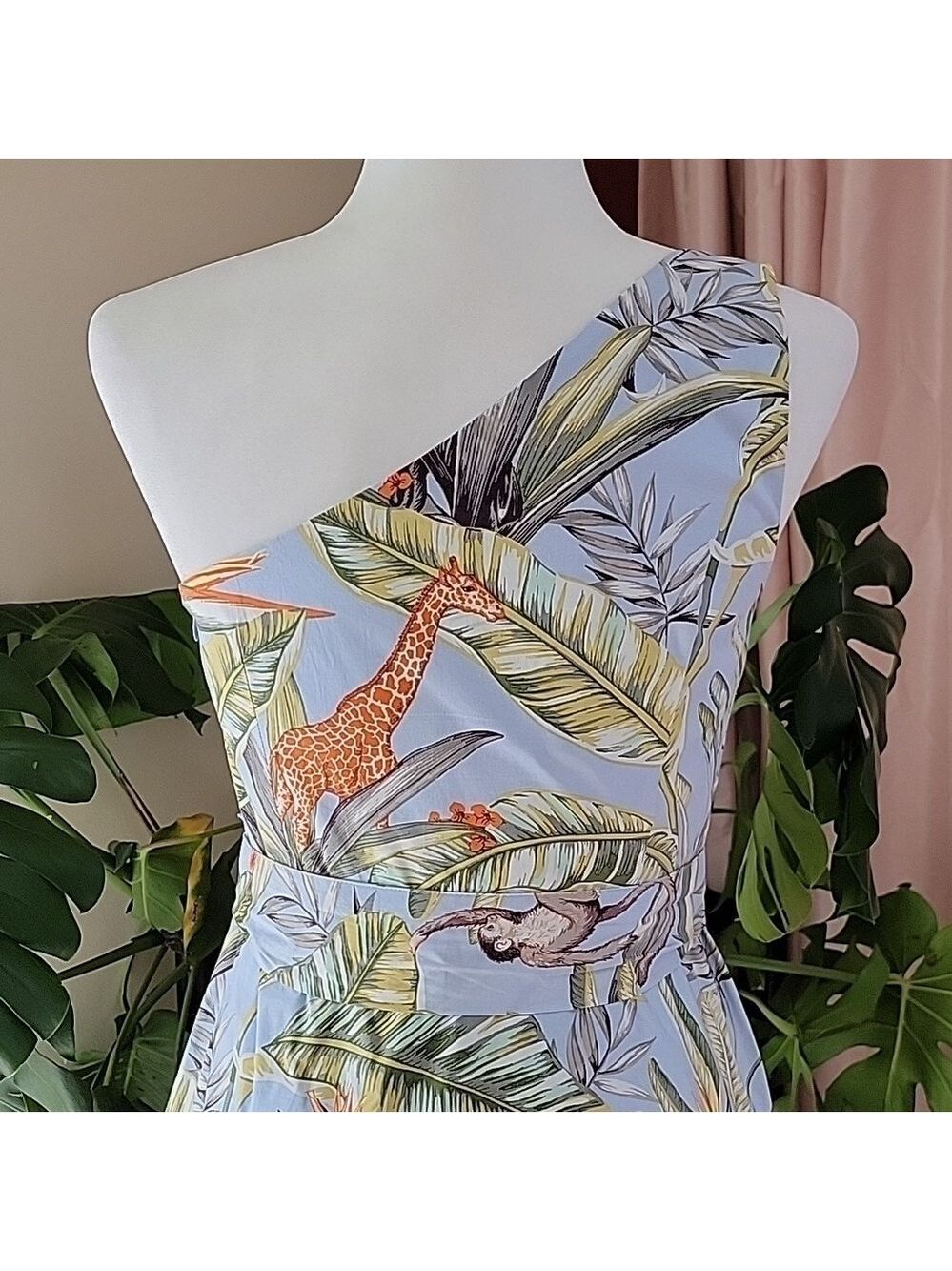 Ann Taylor Blue Jungle Floral Monkey Toga Dress Size 4 EUC - Picture 3 of 12